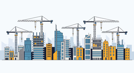 Obraz premium Cityscape Under Construction A Modern Skyline with Cranes and Buildings.