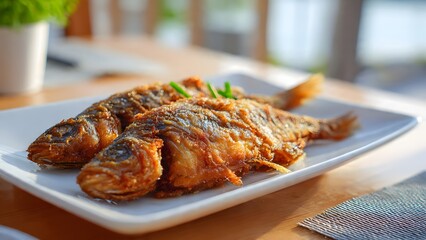 Freshly Fried Fish Dish with Ultra Sharp Detail and Clean Presentation