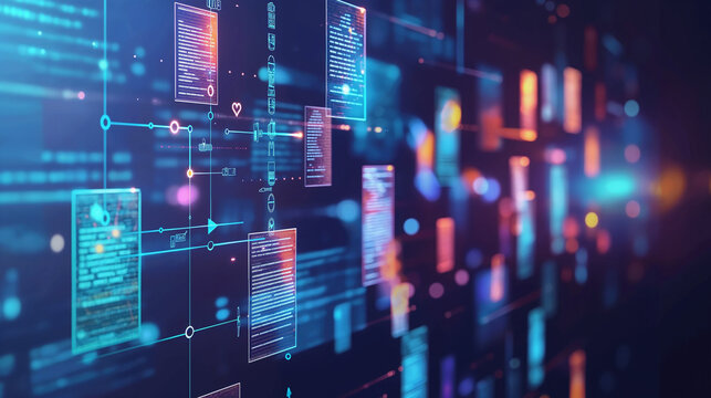 AI-powered document processing system, virtual interface with organized files, SaaS and fintech business automation concept