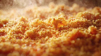 Close-Up View of Golden Crystal Sugar with Sparkling Texture