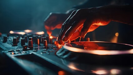 Live Music Mixing Close-Up with Professional Audio Equipment and Minimal Background