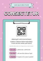 line art illustration of a business clipboard with a QR code on a pink background
