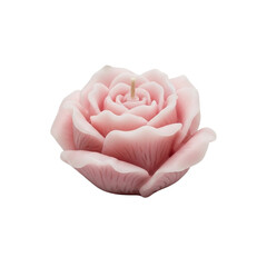Pink rose-shaped candle on white background for Valentine's Day  
