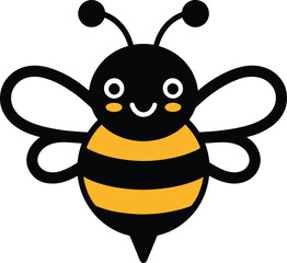 Happy bee icon with yellow stripes