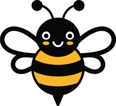 Happy bee icon with yellow stripes