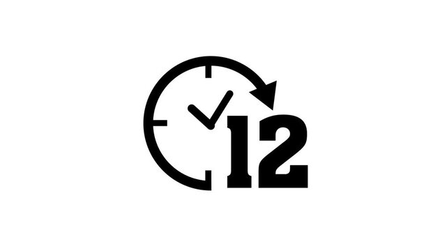 12 hours time duration clock animation with countdown arrow