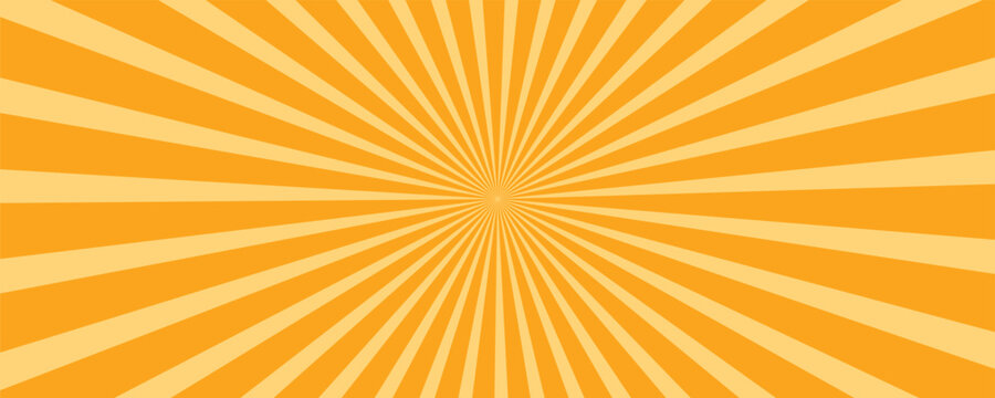 Orange stripes burst lines background. Sun ray light. Radiate sunlight. Vintage stripes halftone radial wallpaper for poster, banner.Circus background of spiral yellow orange rays vector.