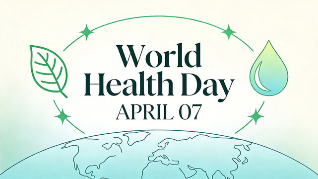 Line Earth with Green Leaf Water Droplets, World Health Day Health and Environmental Protection and Global Health, International Health Day Public Welfare Promotion and Health Promotion Poster
