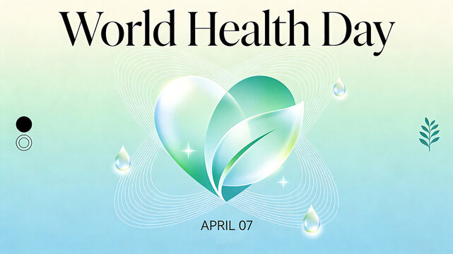 Abstract Love Green Leaves and Water Drop Elements, World Health Day Health Preservation and Nature Care, Global Health Day Science Popularization and Health Advocacy Promotion
