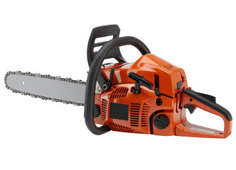 Fototapeta premium Orange and black chainsaw chainsaw machine power saw isolated on a transparent background