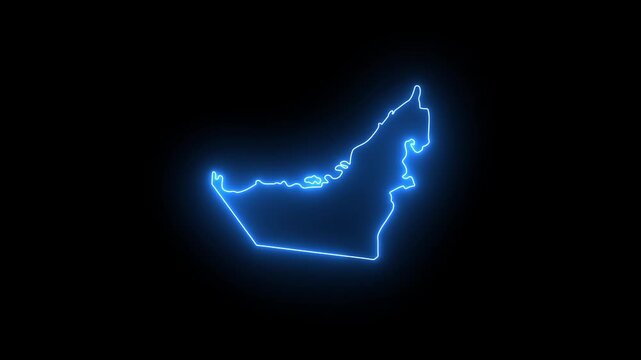 Neon outline map of united arab emirates animation