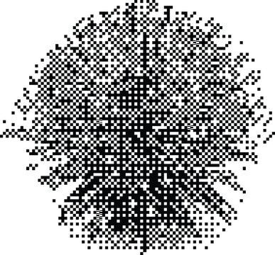 Abstract dithered pixel art cloud shape with retro lo-fi glitch texture and vintage digital aesthetic on white background