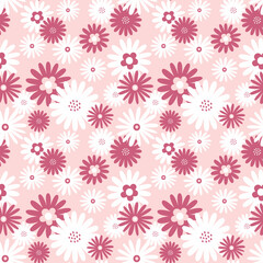Seamless pattern with cute pink flowers