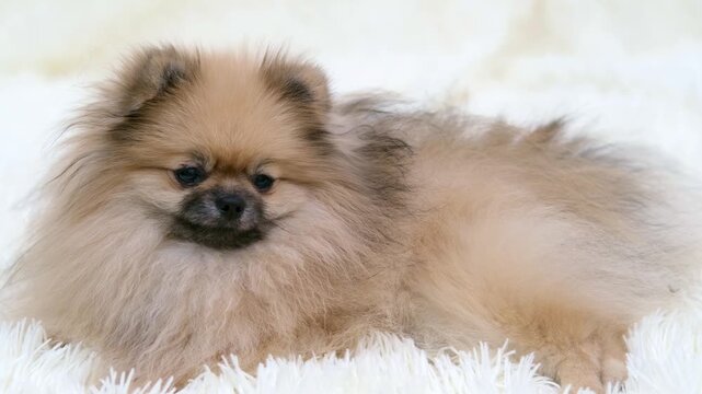 cute Pomeranian dog on a light background