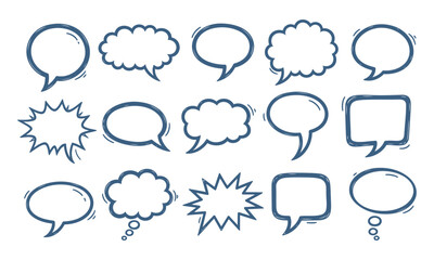 Fototapeta premium Hand drawn speech bubble set with doodle comic chat clouds and thought bubbles for communication and social media design