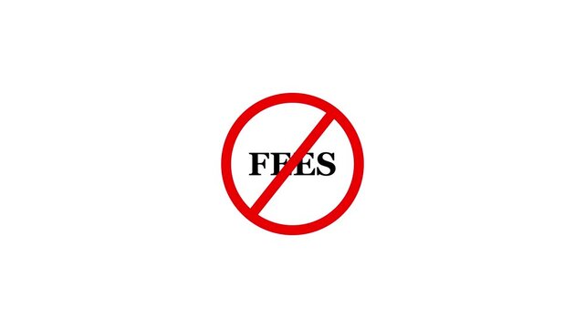 Fees prohibition sign animation, white background. Caution warning symbol, warning, error sign, safety protection. Text looping animation. 4K video motion graphic.