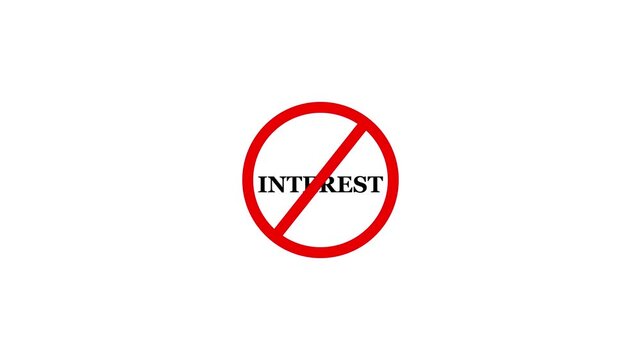 Interest prohibition sign animation, white background. Caution warning symbol, warning, error sign, safety protection. Text looping animation. 4K video motion graphic.
