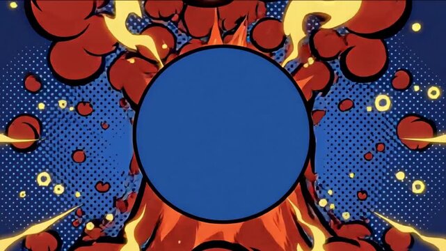 Dynamic Comic Book Explosion: Retro Pop Art Blast with Halftone Dots and Speed Lines