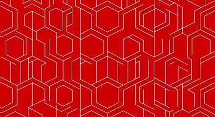 A vibrant red patterned fabric with intricate geometric designs and shapes