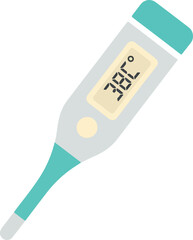 Minimalist icon of a digital thermometer displaying 38 degrees Celsius