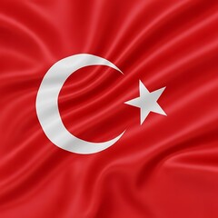 Authentic waving Turkish flag with intricate fabric texture, representing national pride and the Turkish Republic.