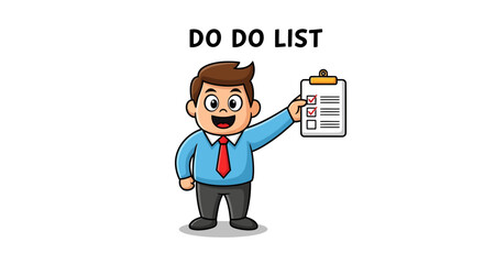 Cartoon businessman showing a completed checklist, time management and productivity illustration,