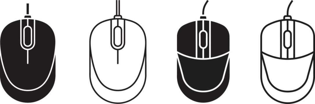 Four different types of computer mice with various designs and features