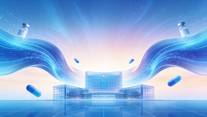 Blue glass texture hospital building background