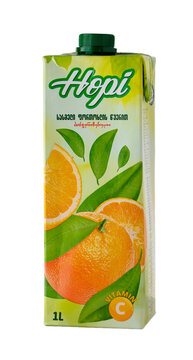  02.08.2026 Tbilisi, Georgia Hepi Orange Juice Carton with Vitamin C on White Background
