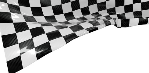 Obraz premium Dynamic image of a checkered flag waving against white. Perfect for race, finish line, or competition concepts. Symbol o