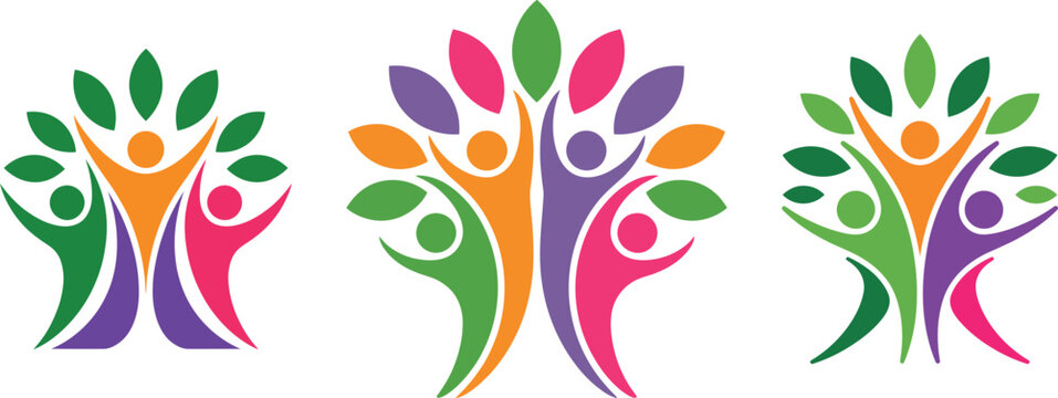 Colorful tree logos symbolizing unity and growth