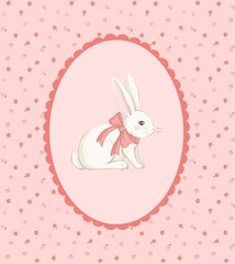 Cute easter bunny illustration on flower background