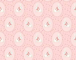 Cute easter bunny with flowers seamless pattern
