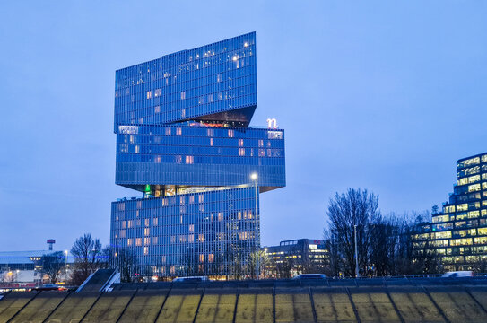 Amsterdam, Netherlands - Feb 6, 2026: Modern nhow Amsterdam RAI hotel. Contemporary colorful design. Business travel and hospitality. Mix of art, design, gastronomy and cultural expressions.