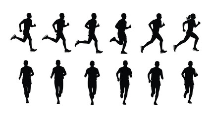 Silhouettes of people running and walking in various styles and postures Vector