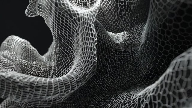 Abstract 3D Rendering Wireframe Mesh Structure Monochrome Data Representation Digital Art Technology Concept