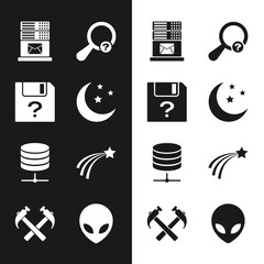 Set Moon and stars, Unknown document, Mail server, search, Server, Data, Web Hosting and Falling icon. Vector © vector_v