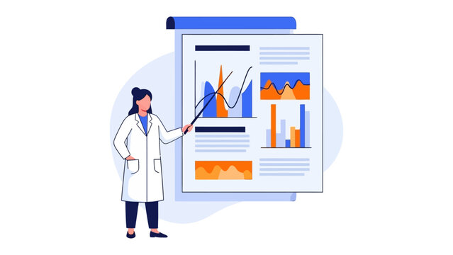 Scientific Presentation: A dedicated scientist presents complex data charts and graphs, exemplifying the core of scientific exploration and education.