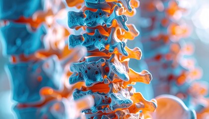 Abstract 3D Rendering of Human Spinal Column Vertebrae Anatomy.