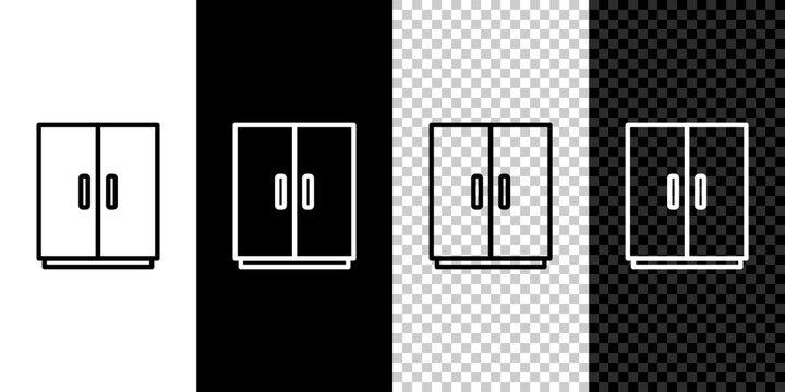 Set line Wardrobe icon isolated on black and white background. Vector