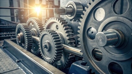 Close-Up View of Metallic Gears in Industrial Machinery Setup