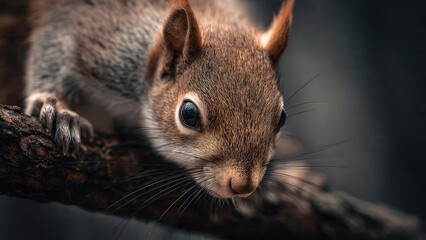 Obraz premium Red Squirrel Resting on Branch, Close-Up Portrait in Natural Habitat