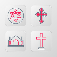 Obraz premium Set line Christian cross, Hindu spiritual temple, and Star of David icon. Vector
