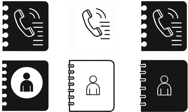 Contact book and phone directory icons set communication notebook profile symbols vector collection isolated modern design