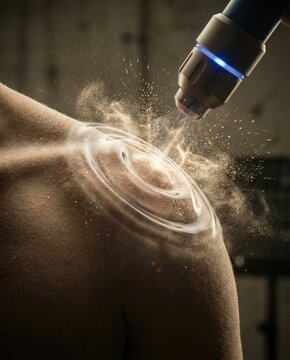 Medical shockwave therapy on patient shoulder