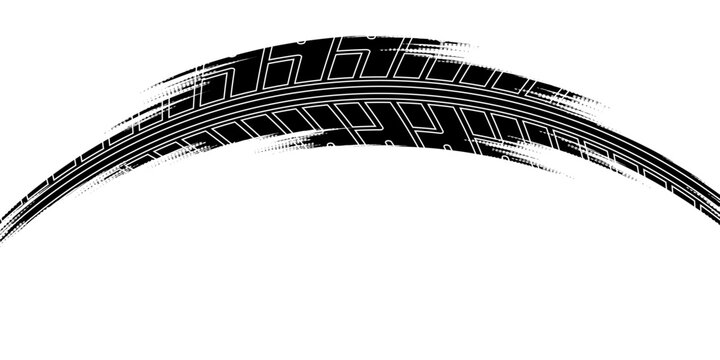 Grunge PNG set of circular tire tread frames with car and motorcycle patterns. Black PNG wheel borders for auto designs. Use this tyre PNG track set on a white background.