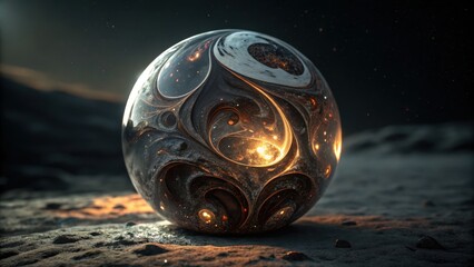 Ethereal Swirling Sphere with Cosmic Patterns and Glowing Highlights