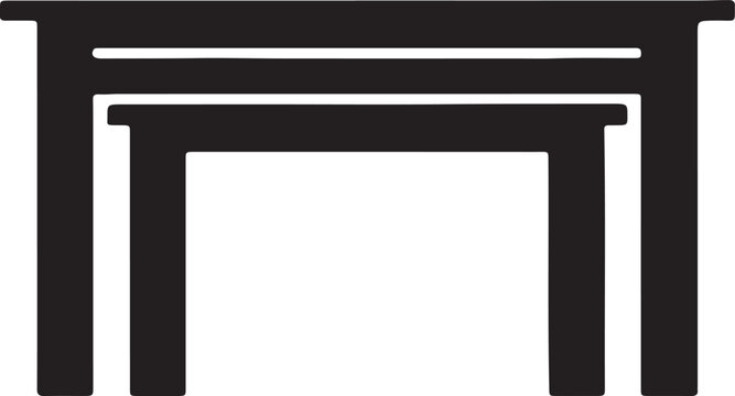 "Black silhouette optical illusion illustration of two rectangular tables appearing different in size though identical, minimalist decorative artwork symbolizing perception, psychology, visual trick a