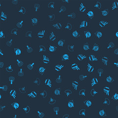 Set Traditional fan, Asian noodles in bowl, South Korea flag and Korean hand on seamless pattern. Vector