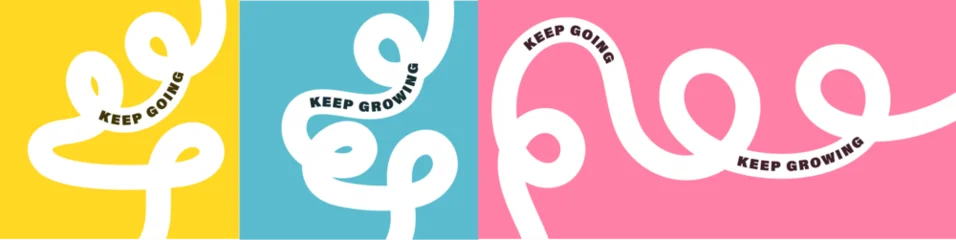 Fototapete Rund Positive Typografie Bold wavy line typography with keep going and keep growing quotes, modern abstract motivational poster design with thick white flowing lines  © icons gate